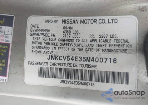 2005 Infiniti G35 z USA, uszkodzony, nr VIN JNKCV54E35M400716